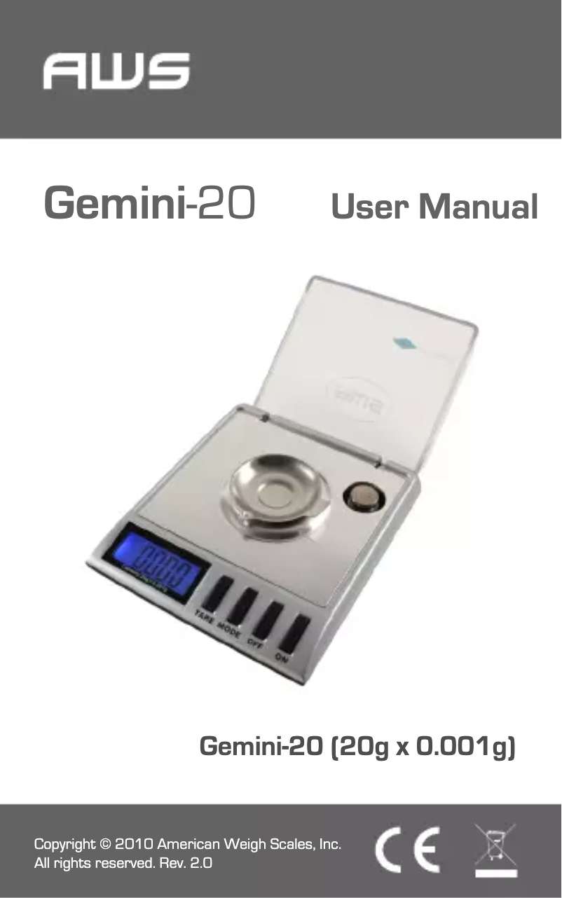 Página 1 del manual Manual de usuario American Weigh Scales Gemini-20