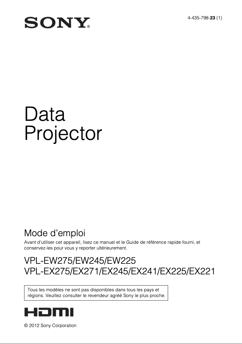 Imagen de la primera página del manual del dispositivo VPL-EX271