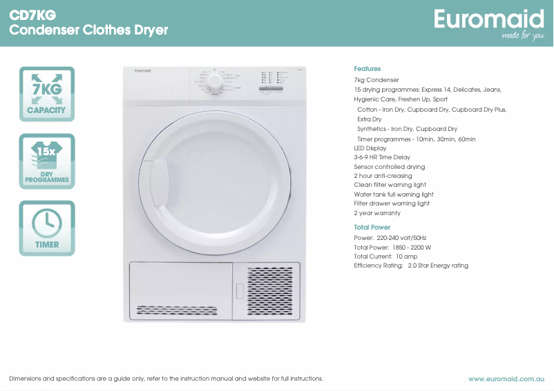 Página 1 del manual Ficha técnica Euromaid CD7KG