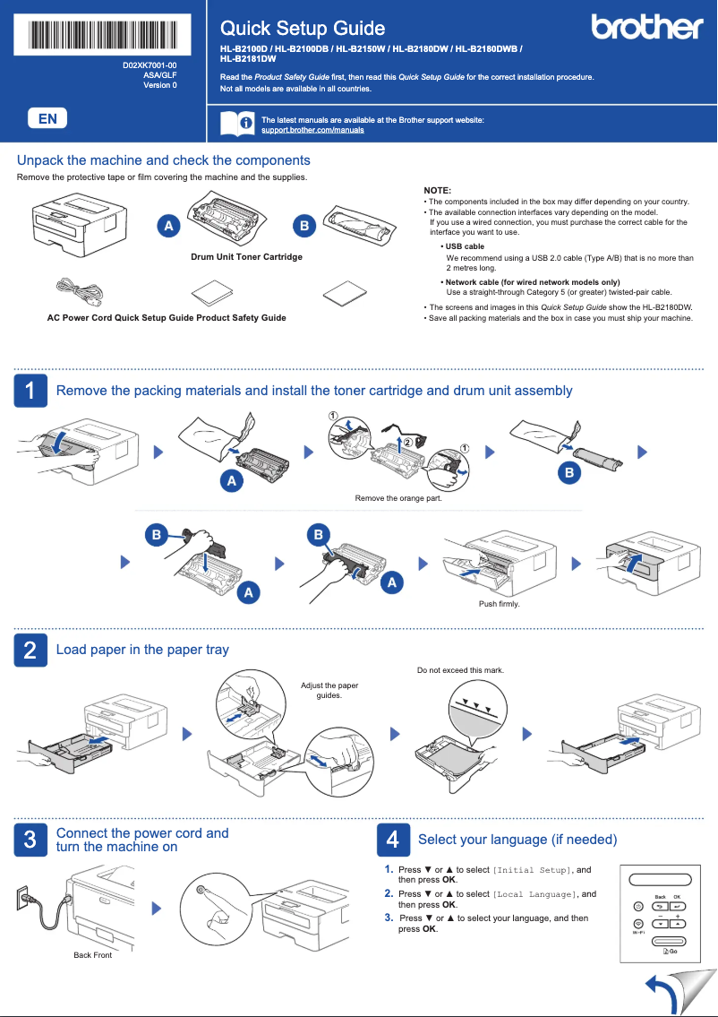 Imagen de la primera página del manual del dispositivo HL-B2180DW