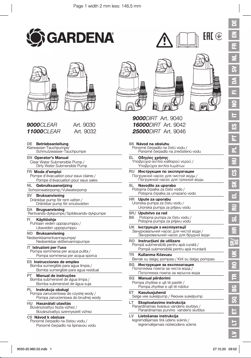 Imagen de la primera página del manual del dispositivo 9000 aquasensor