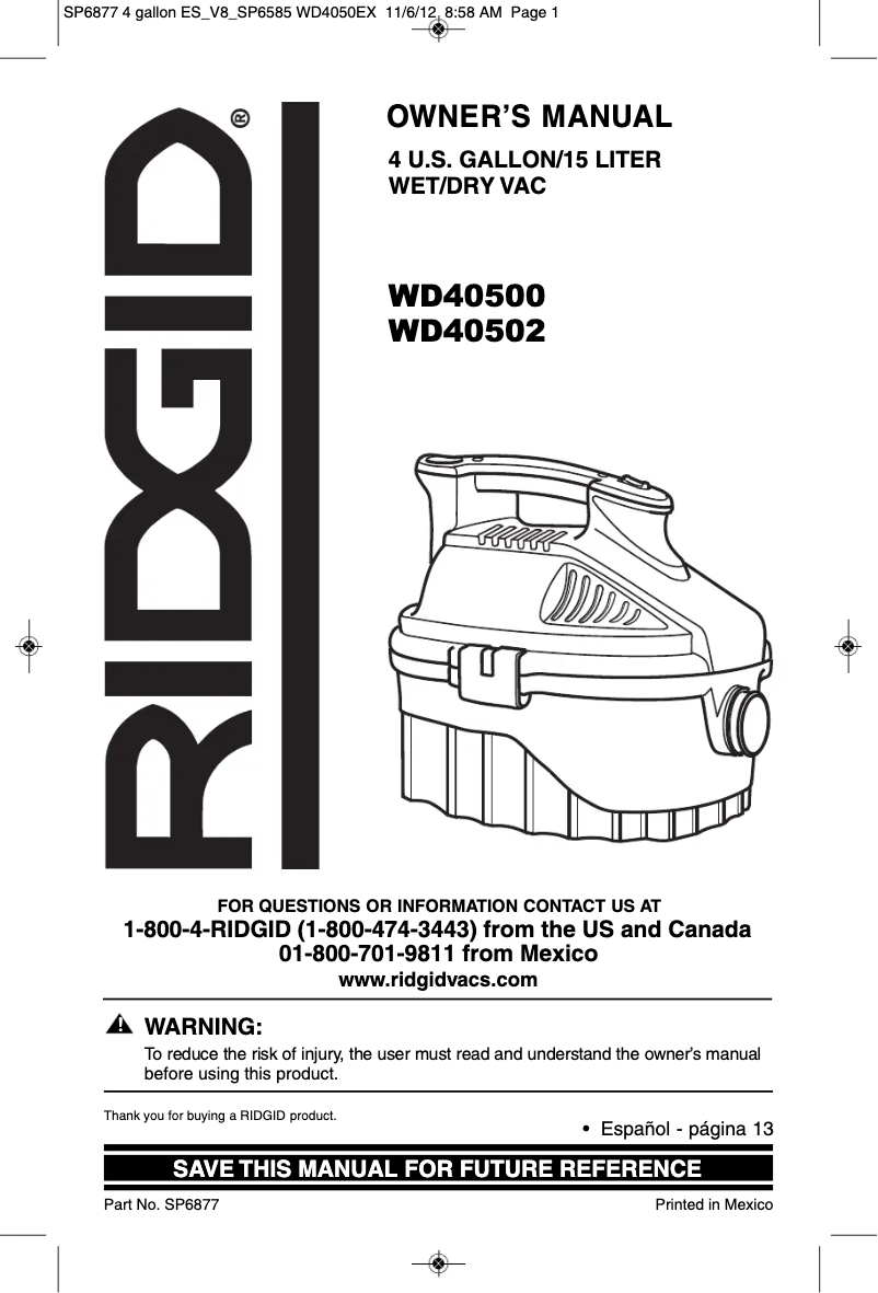Imagen de la primera página del manual del dispositivo WD40500