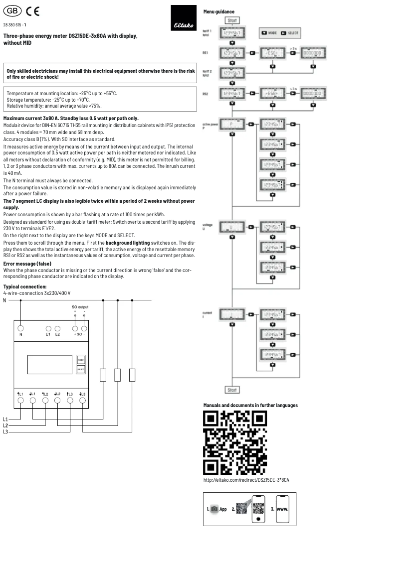 Página nº 1 - Manual de usuario Eltako DSZ15DE-3x80A