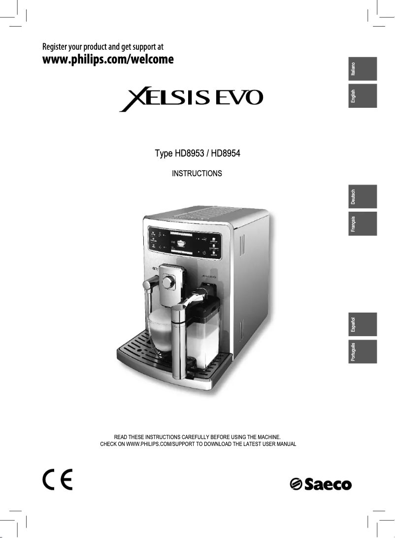 Imagen de la primera página del manual del dispositivo Saeco Xelsis Evo HD8954