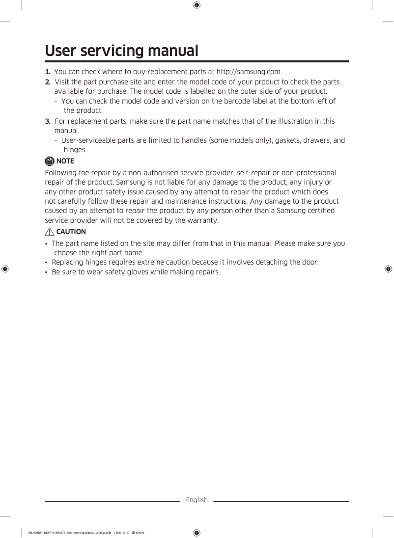 Página 1 del manual Manual de usuario Samsung RB3VTS154SA