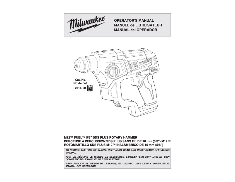 Página 1 del manual Manual de uso y mantenimiento Milwaukee 2416-20