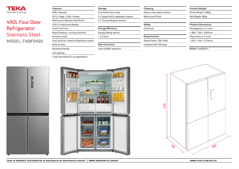 Página 1 del manual Ficha técnica Teka T4DF545X