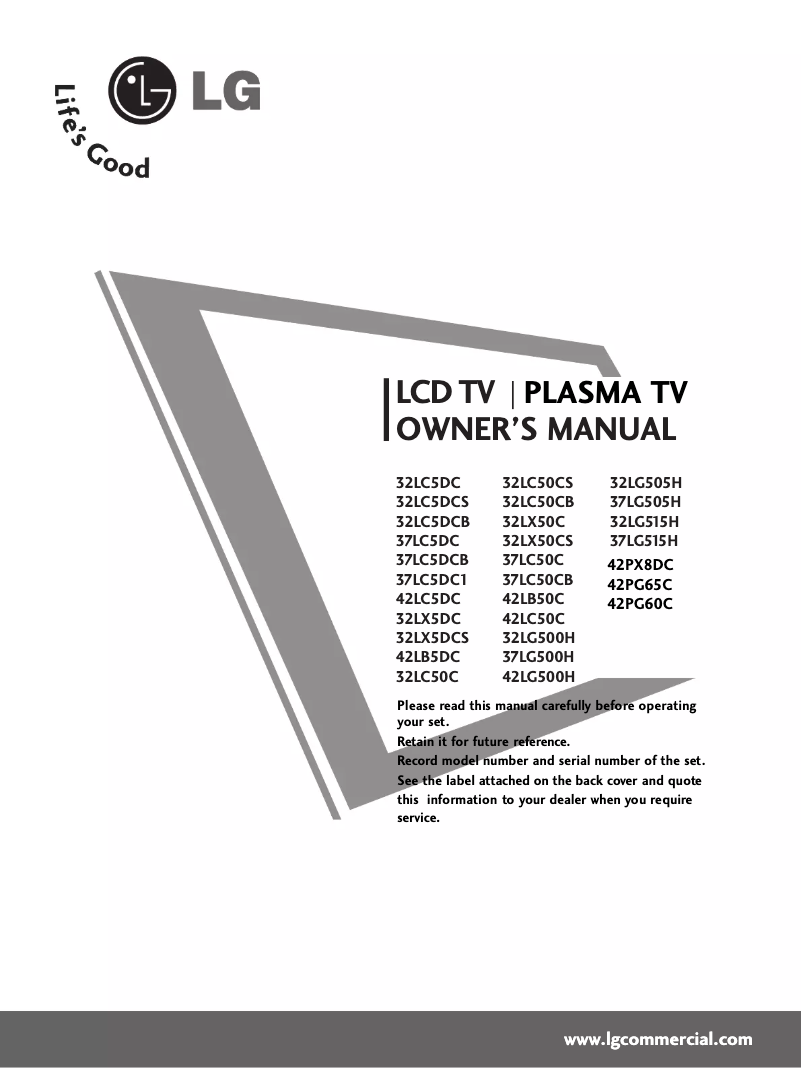 Imagen de la primera página del manual del dispositivo 37LG505H