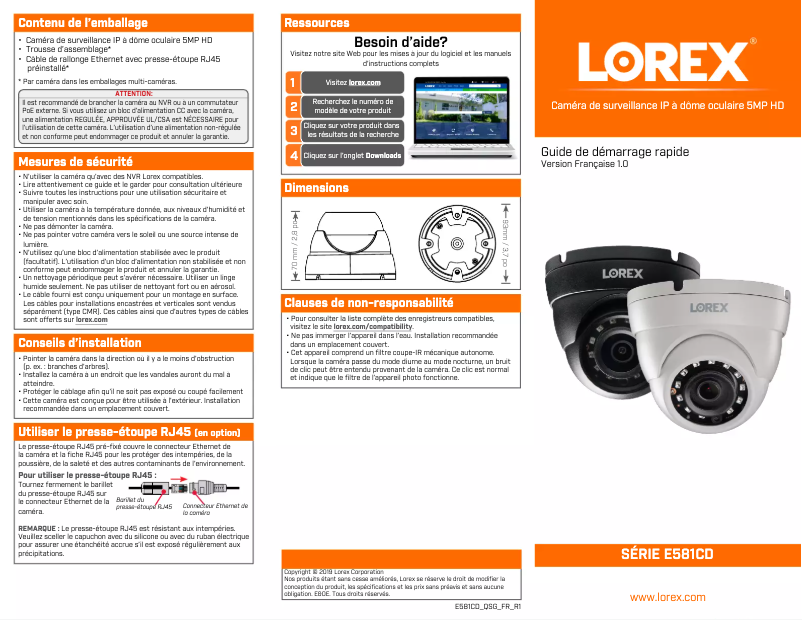 Página nº 1 - Guía de inicio rápido Lorex E581CD-E