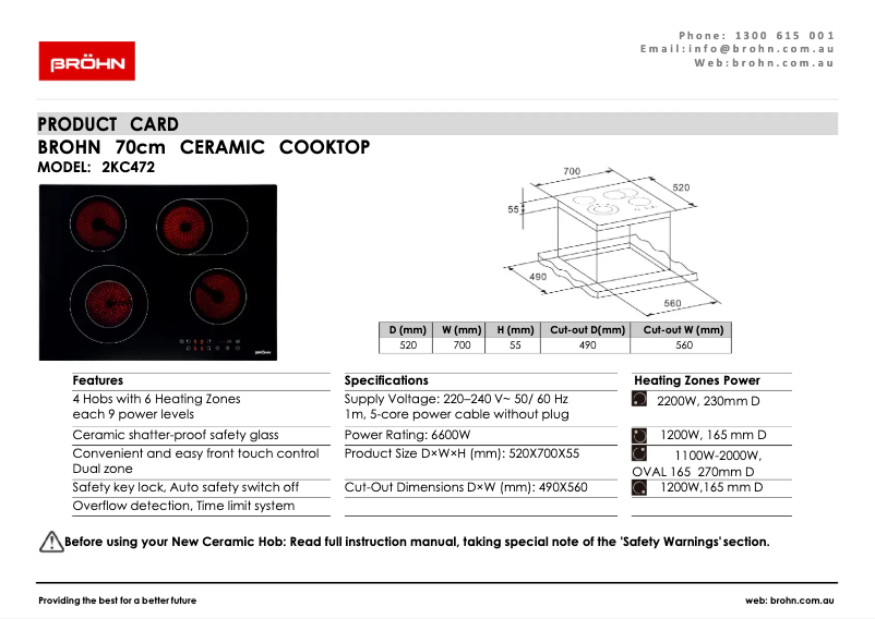 Página 1 del manual Ficha técnica Bröhn 2KC472