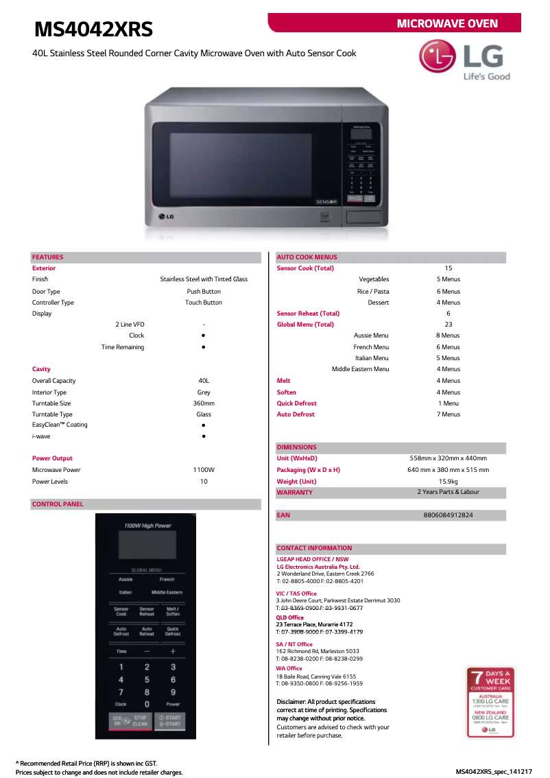 Página 1 del manual Ficha técnica LG MS4042XRS