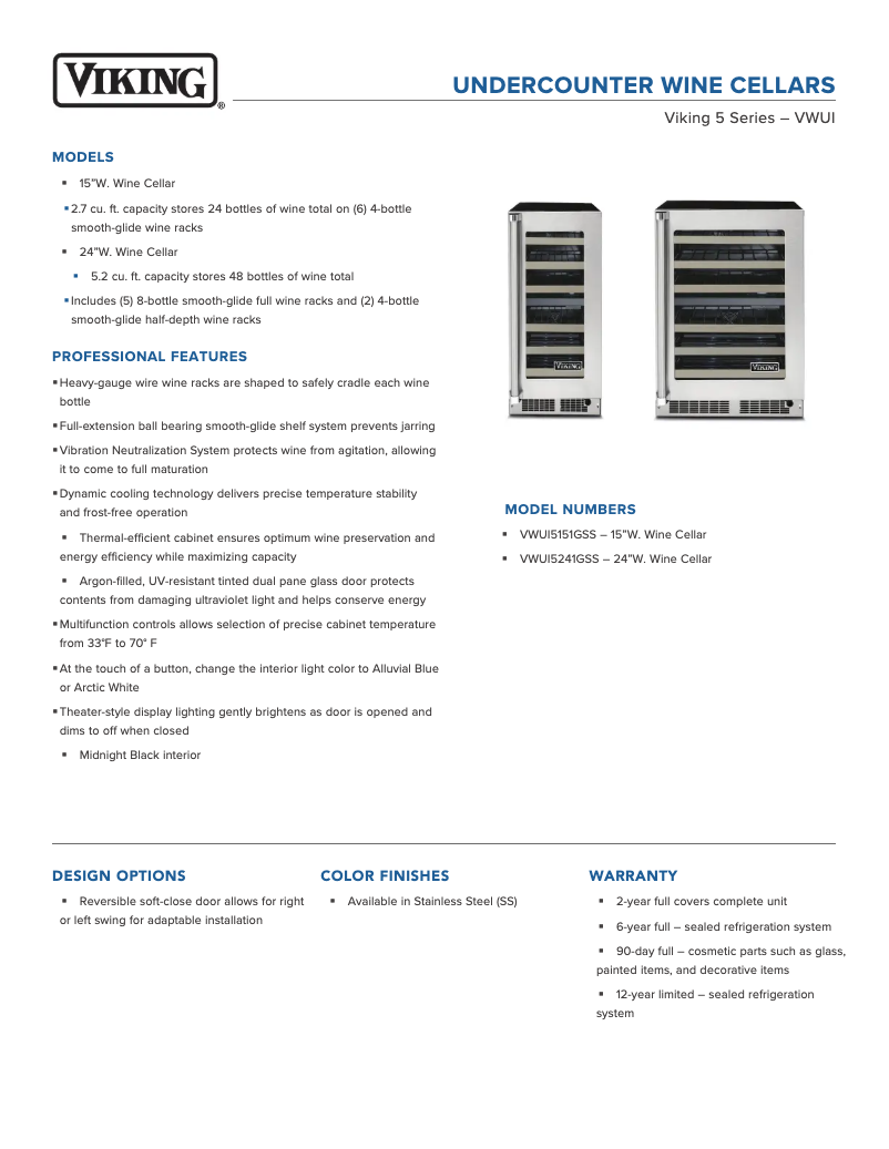 Página 1 del manual Ficha técnica Viking VWUI5151GSS