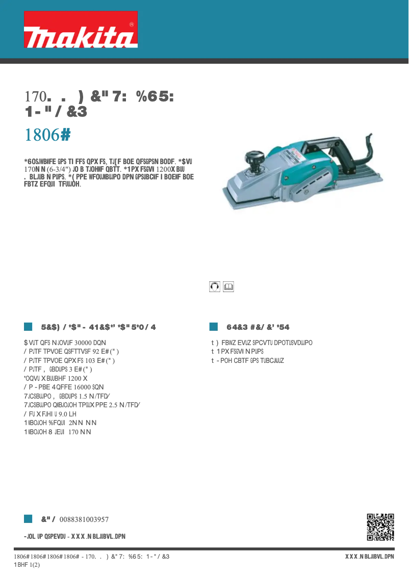 Página 1 del manual Ficha técnica Makita 1806B