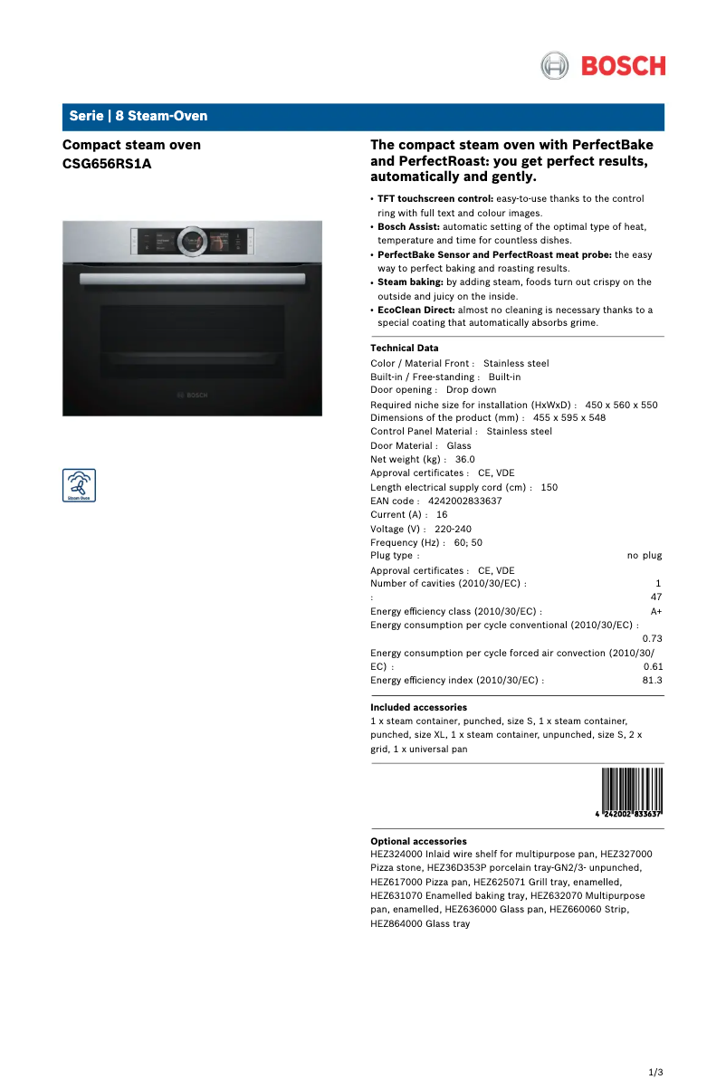 Imagen de la primera página del manual del dispositivo CSG656RS1A