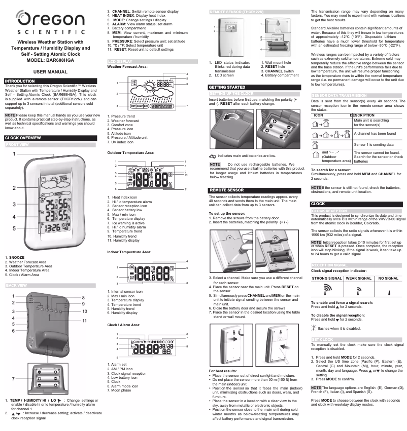 Página 1 del manual Manual de usuario Oregon Scientific BAR688HGA