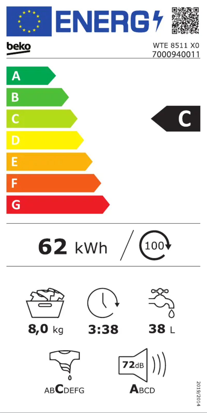 Página 1 del manual Etiqueta energética Beko WTE 8511 X0