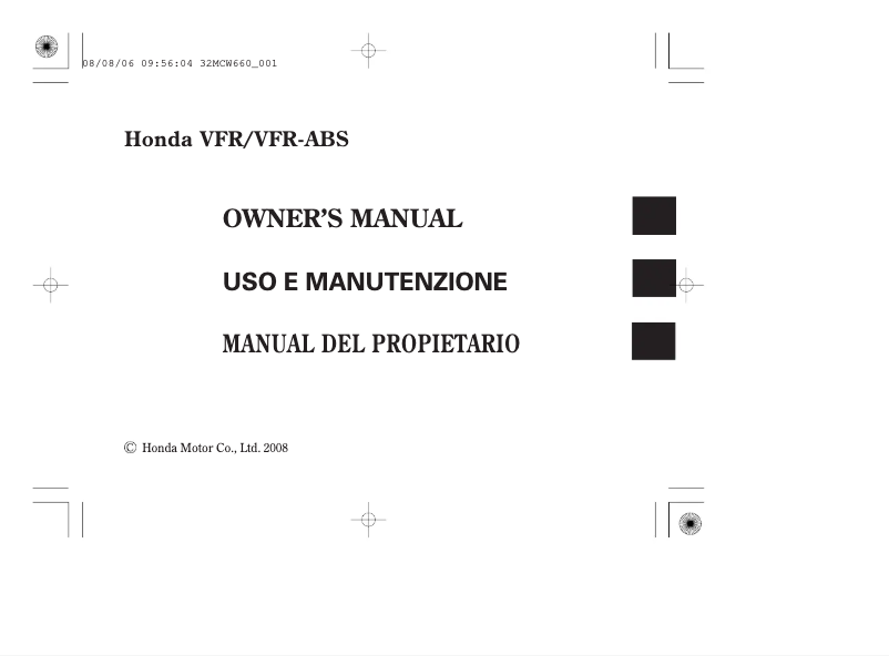 Imagen de la primera página del manual del dispositivo VFR800 (2008)