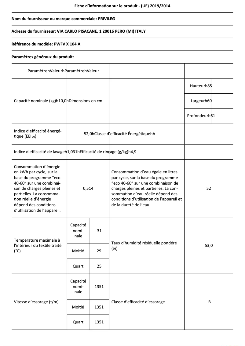 Imagen de la primera página del manual del dispositivo PWFV X 104 A