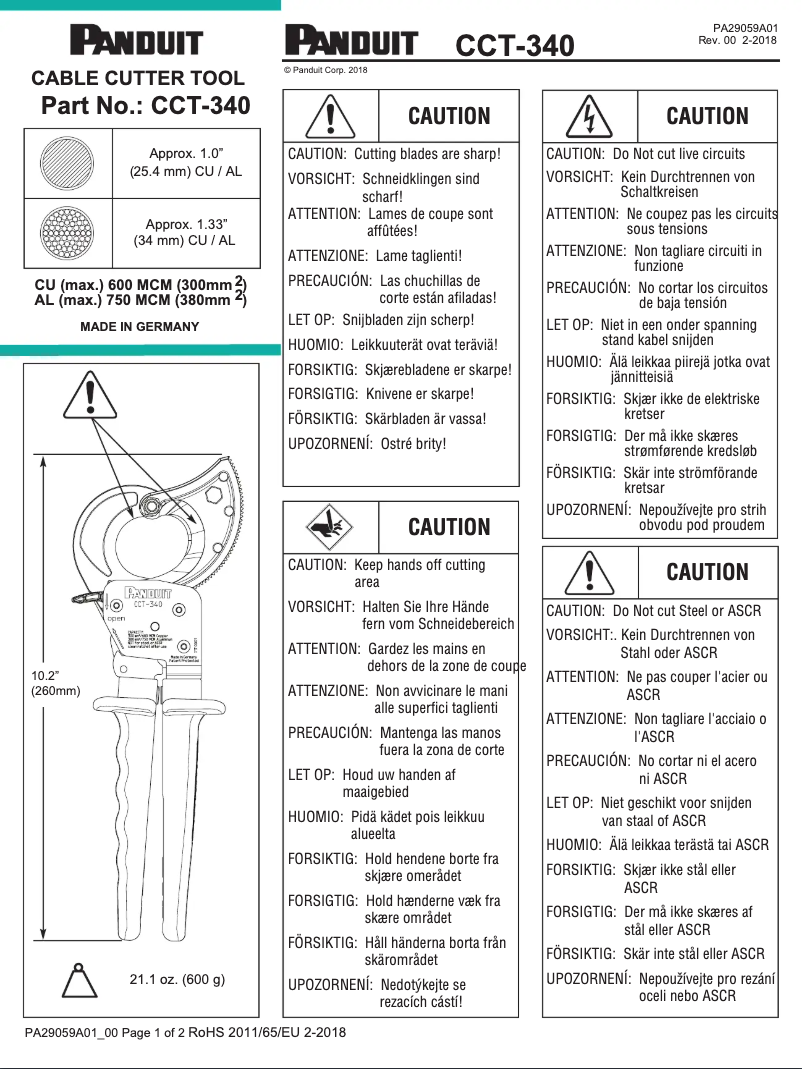 Página 1 del manual Guía de instalación Panduit CCT-340
