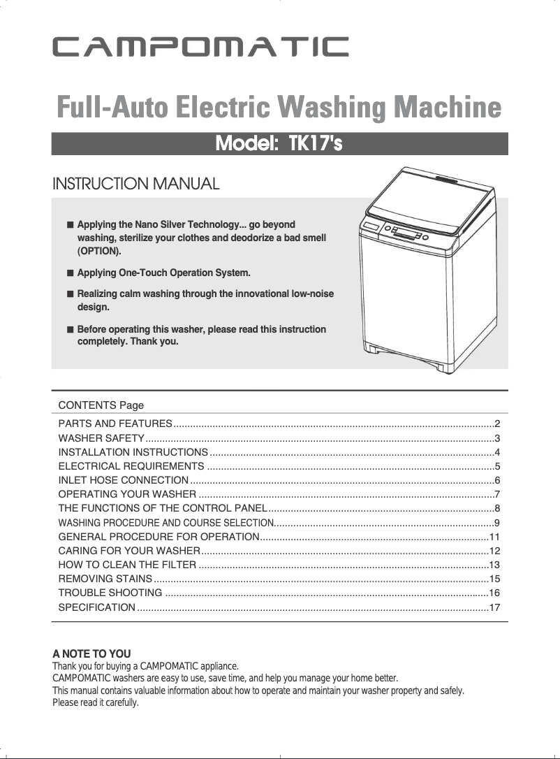 Imagen de la primera página del manual del dispositivo TK17