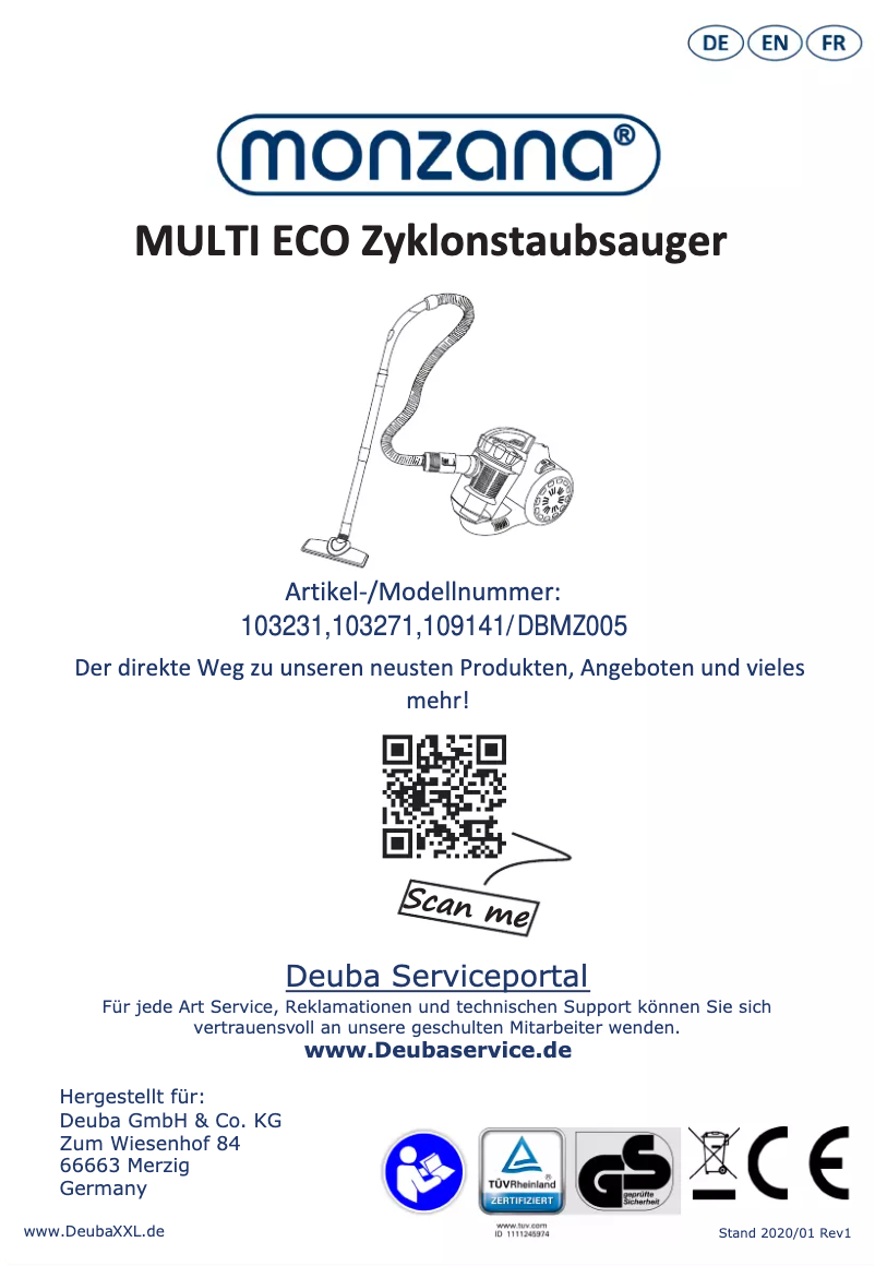 Página 1 del manual Manual de usuario Monzana DBMZ005