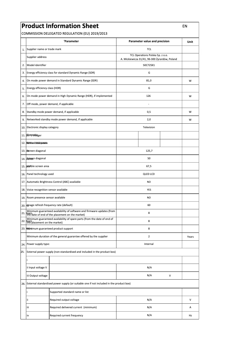 Imagen de la primera página del manual del dispositivo 50C725