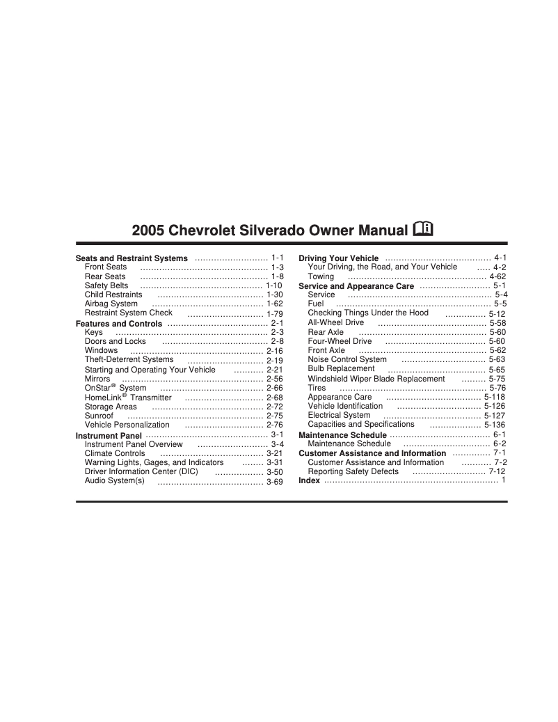 Imagen de la primera página del manual del dispositivo Silverado (2005)