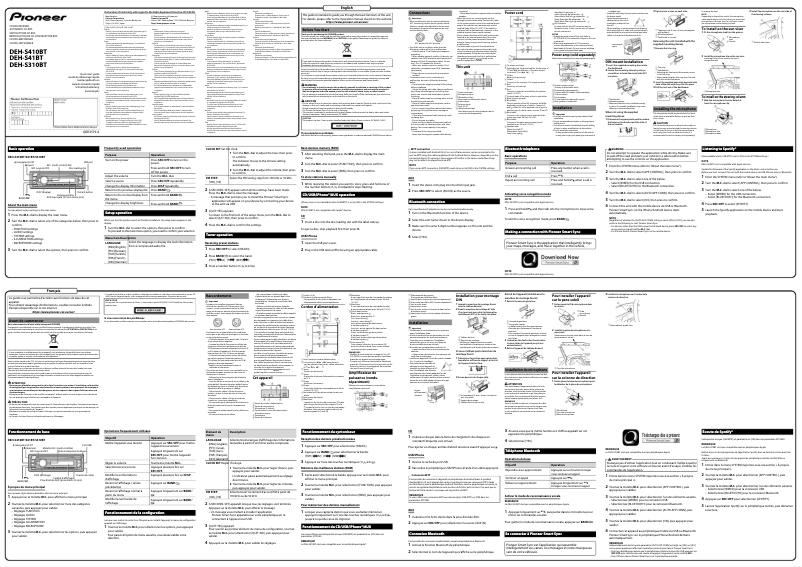 Imagen de la primera página del manual del dispositivo DEH-S410BT