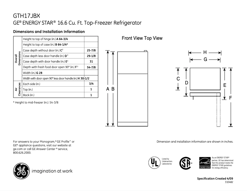 Imagen de la primera página del manual del dispositivo GTH17JBXWW