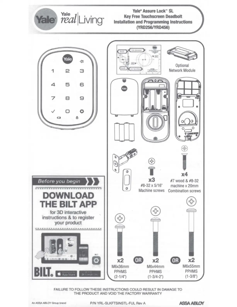 Página 1 del manual Manual de usuario Yale Real Living Assure Lock YRD456