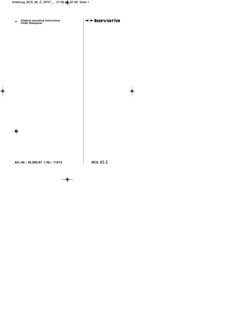 Imagen de la primera página del manual del dispositivo BCS 85 E