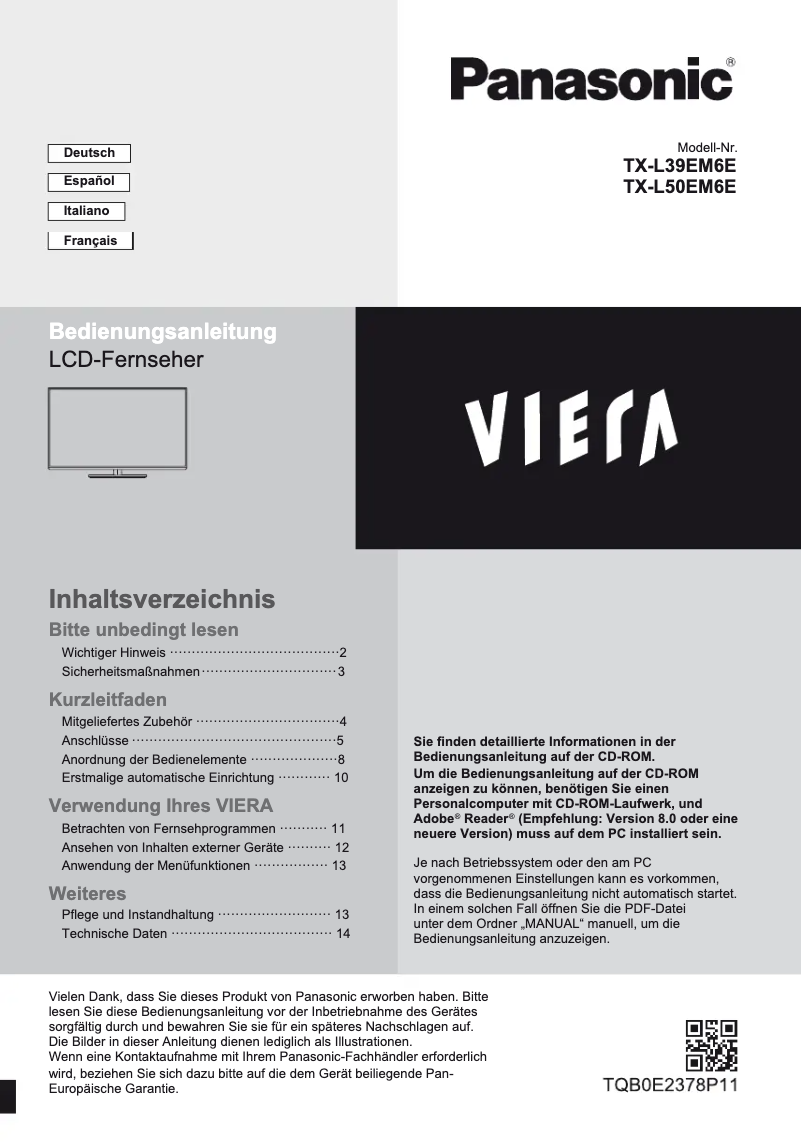 Imagen de la primera página del manual del dispositivo TX-L39EM6