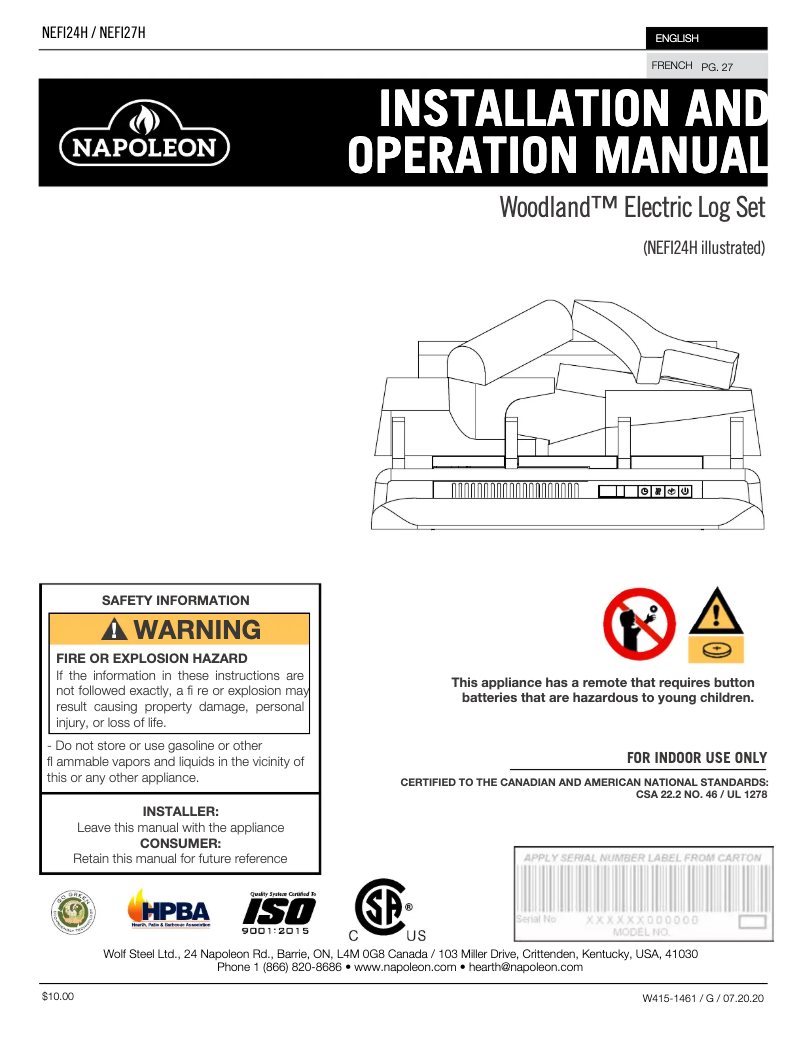 Imagen de la primera página del manual del dispositivo Woodland NEFI27H