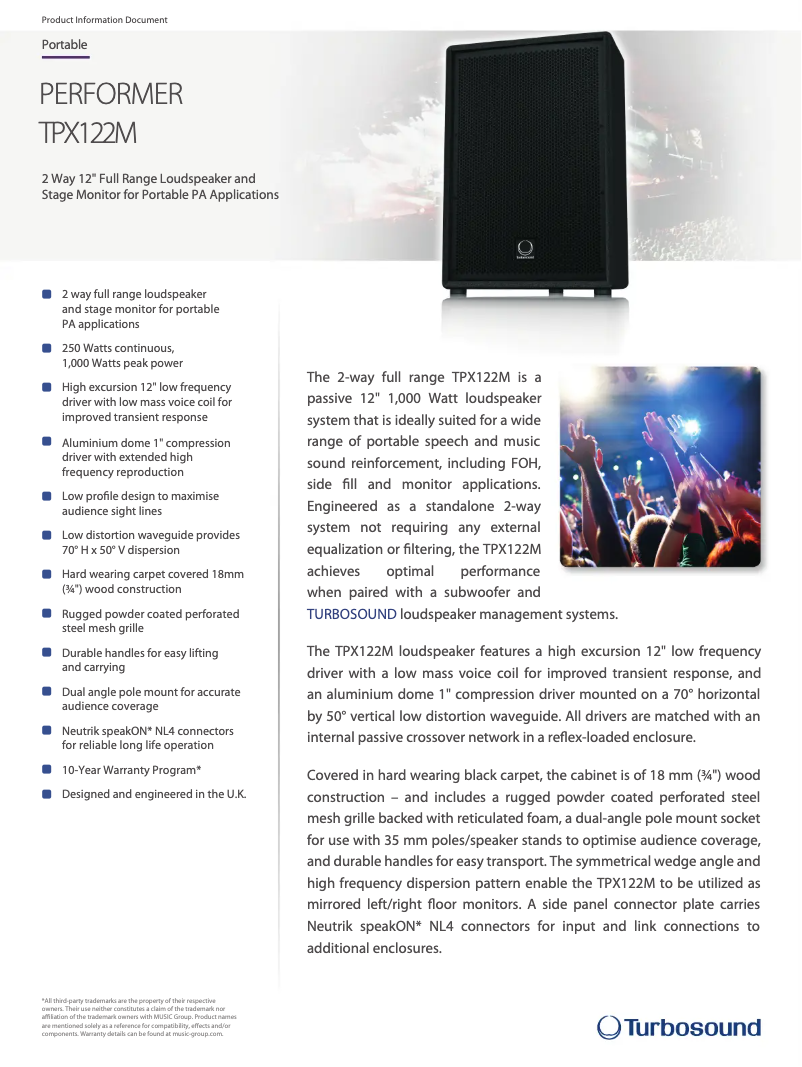 Imagen de la primera página del manual del dispositivo Performer TPX122M