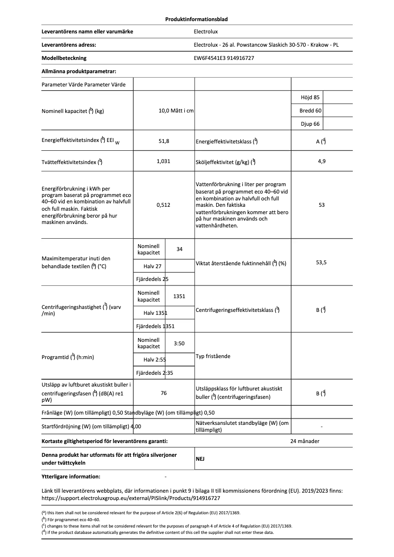 Página 1 del manual Ficha técnica Electrolux EW6F4541E3