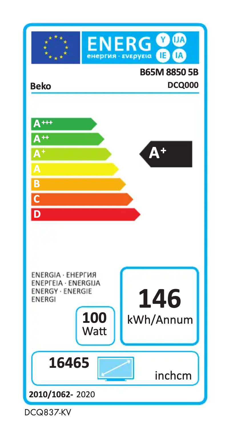 Página 1 del manual Etiqueta energética Beko B65M 8850 5B