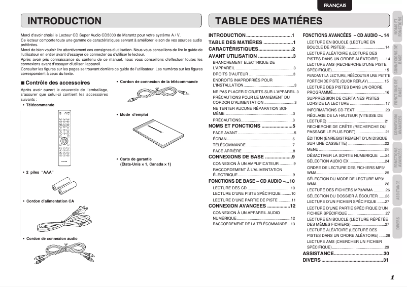 Página nº 1 - Manual de instrucciones Marantz CD5003