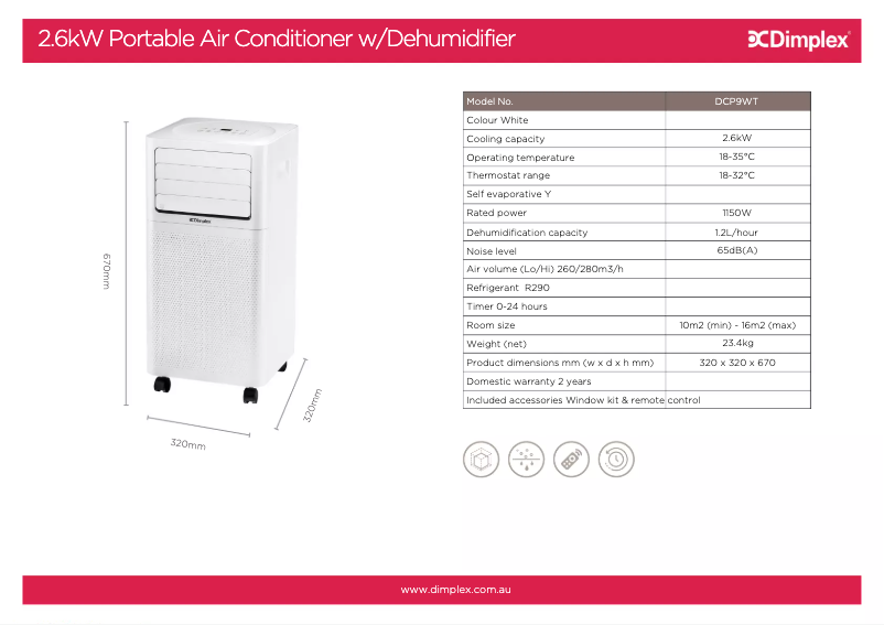 Página 1 del manual Ficha técnica Dimplex DCP9WT