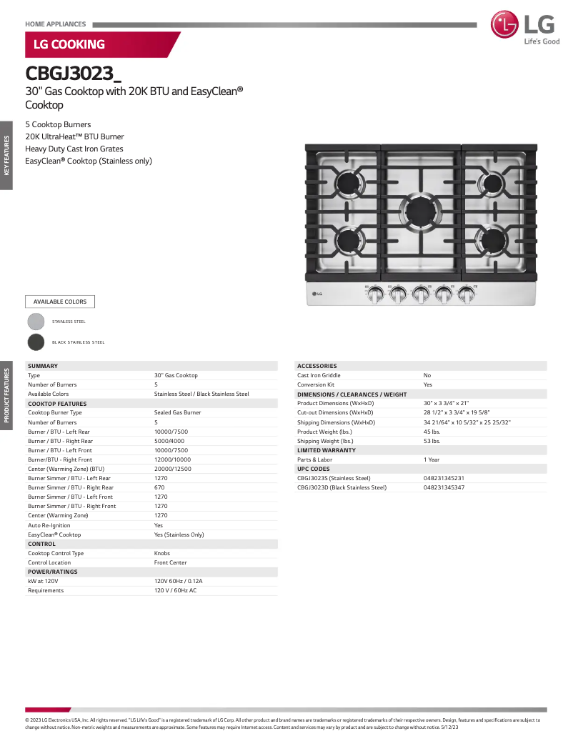 Imagen de la primera página del manual del dispositivo CBGJ3023S