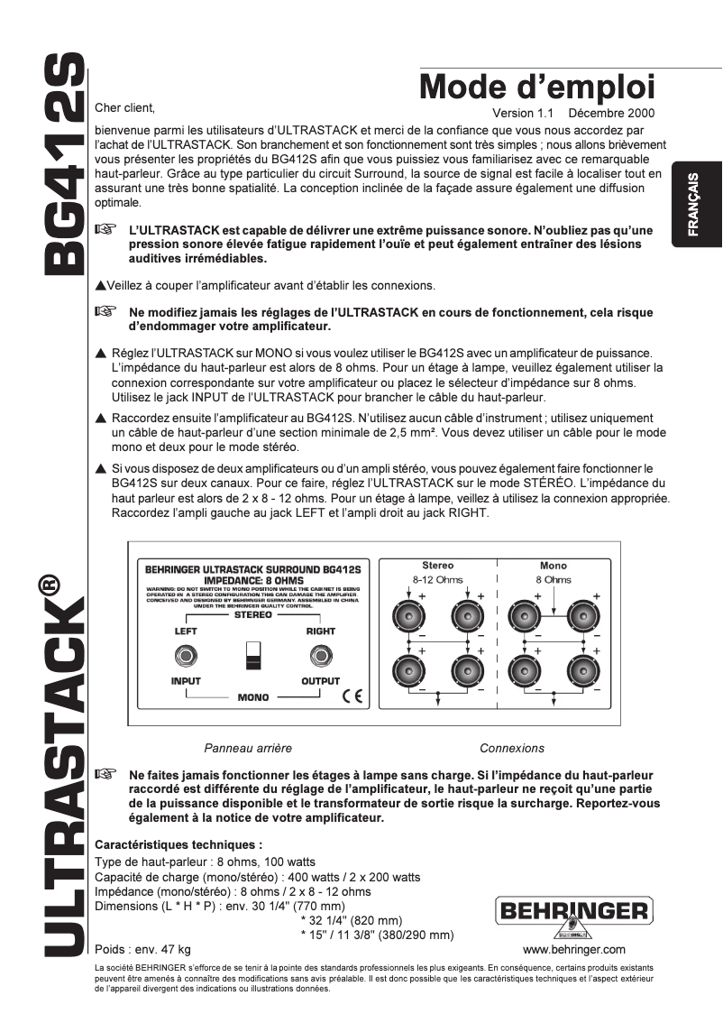 Imagen de la primera página del manual del dispositivo Ultrastack BG412S