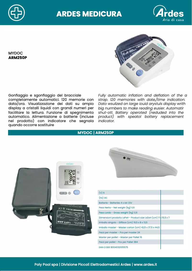 Página 1 del manual Ficha técnica Ardes ARM250P