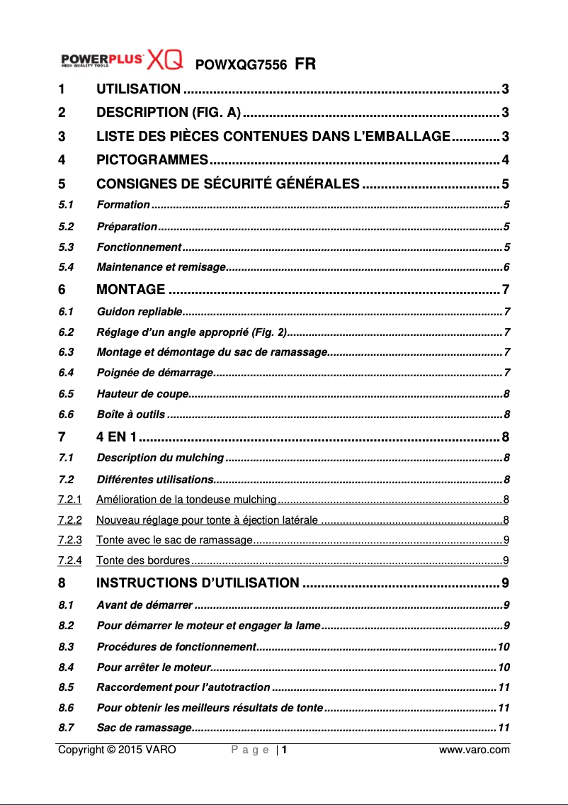 Imagen de la primera página del manual del dispositivo POWXQG7556