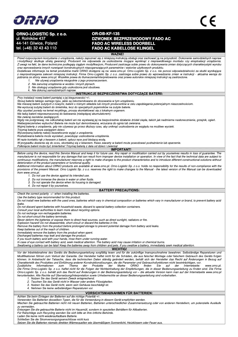 Página nº 1 - Manual de usuario ORNO OR-DB-KF-135