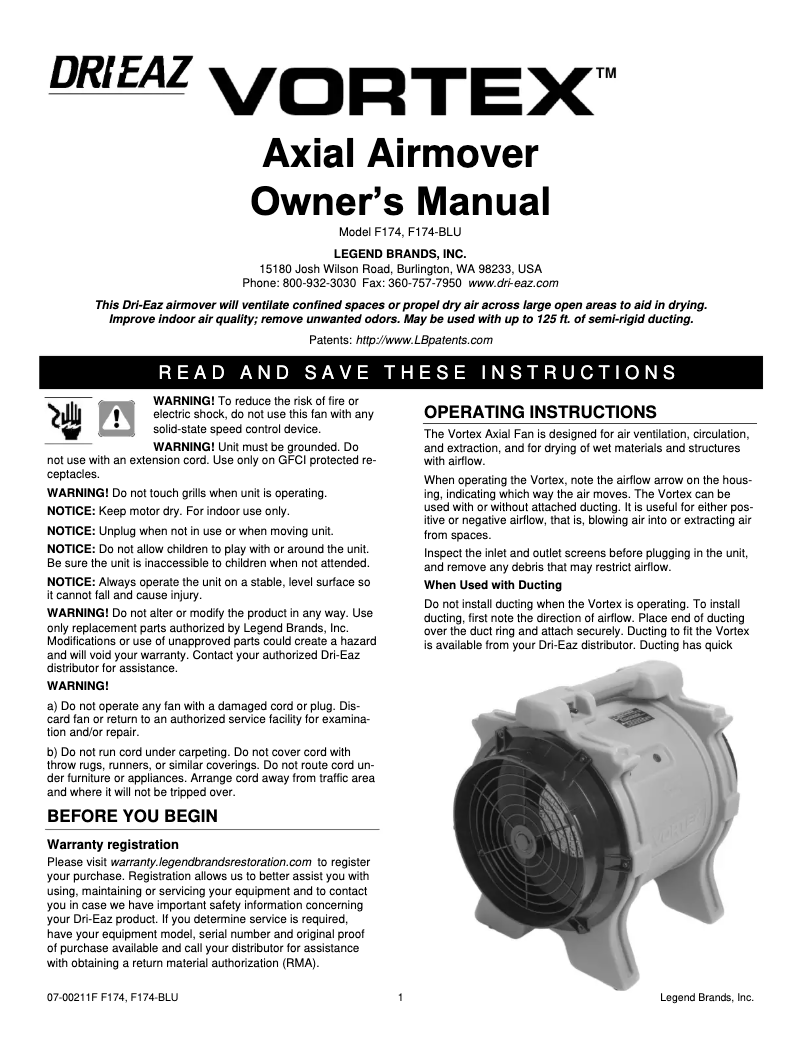 Imagen de la primera página del manual del dispositivo Vortex