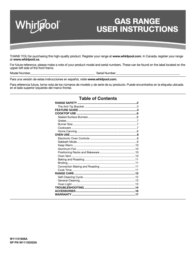 Página 1 del manual Manual de usuario Whirlpool WFG550S0HW