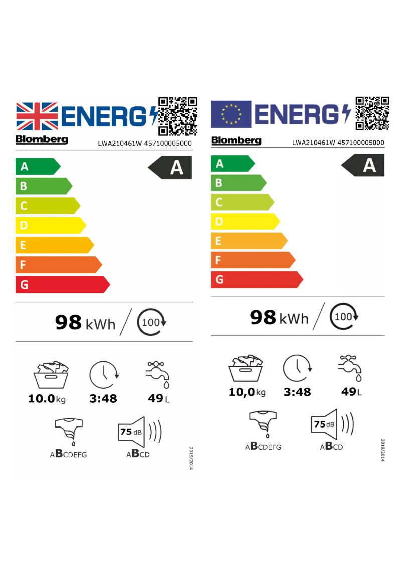 Página 1 del manual Etiqueta energética Blomberg LWA210461W