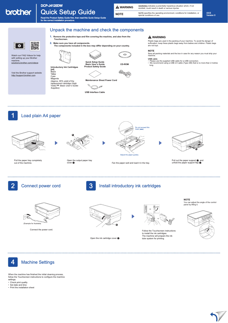 Imagen de la primera página del manual del dispositivo DCP-J4120DW