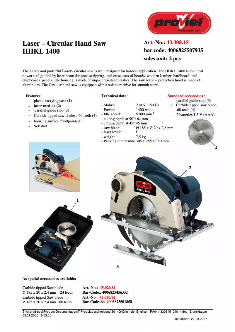 Página nº 1 - Manual de usuario Proviel HHKL 1400