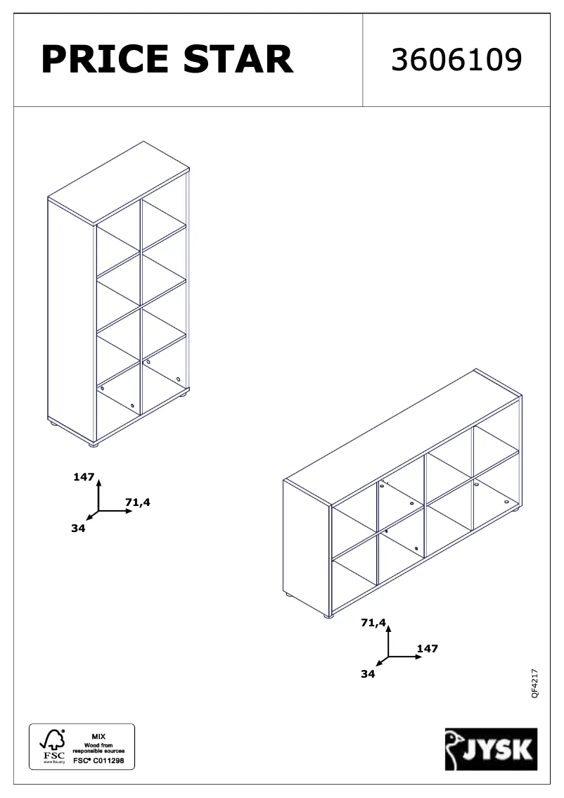 Página 1 del manual Manual de usuario JYSK Price Star (72x147x34)
