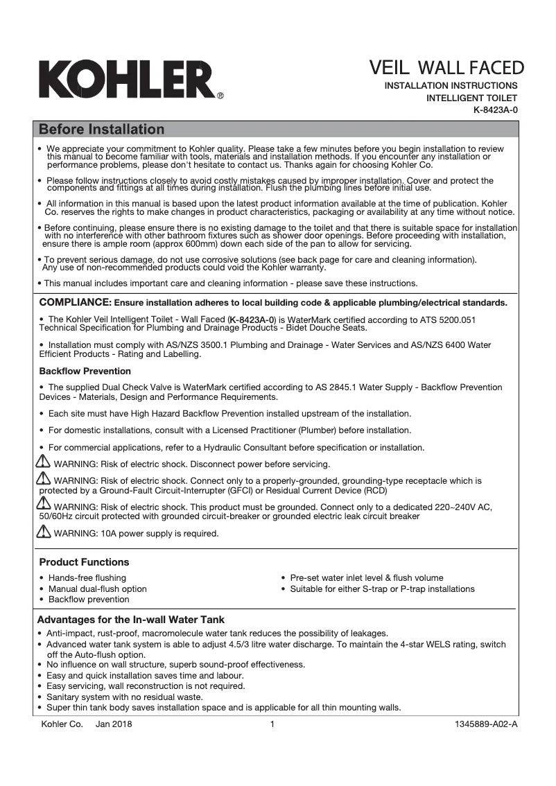 Imagen de la primera página del manual del dispositivo K-8423A-0